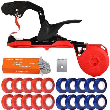 LEADWIN Plant Tying Machine Plant Tapener Tape Gun with 20 Rolls of Tapes Great for Gardeners Farmers New Model Red