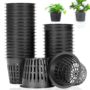 Panxxsen 50 PCS 3 Inch Hydroponic CupsGarden Plastic Slotted Mesh Net Cups PotsPlant Nursery Net Pots for HydroponicsSlotted MeshBlack