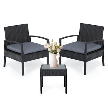 Athena Collection Patio Furniture Set PE Rattan Conversation Set of 3 Outdoor Bistro Table and Chairs Set with Seat Cushion for Garden Front Porch Backyard Gray