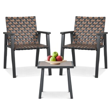 Athena Collection Outdoor Patio Bistro Set 3 Pieces Conversation Set Steel Frame Rattan Furniture Set Wicker Balcony Chairs Set of 2 and Side Table for Garden Backyard Balcony Black
