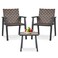 Athena Collection Outdoor Patio Bistro Set 3 Pieces Conversation Set Steel Frame Rattan Furniture Set Wicker Balcony Chairs Set of 2 and Side Table for Garden Backyard Balcony Black
