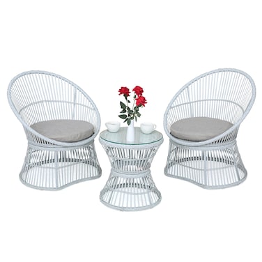 Athena Collection Outdoor Patio Furniture Set Wicker Bistro Set 3 Piece Conversation Set AllWeather PE Rattan Chairs with Seat Cushions  Glass Table for Porch Backyard Beige