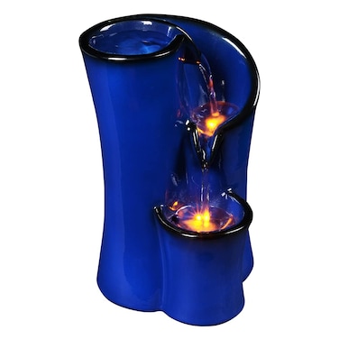 GOSSI Indoor Water Fountain Imitation Ceramics Appearance Tabletop Fountain Relaxation Desktop Waterfall Fountain w 3 Reflective led 98 Inch Tall Fountain Blue