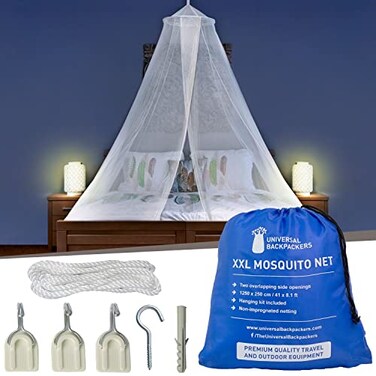 Universal Backpackers Mosquito Net Including Adhesive Hooks for Travel  Decoration  2 Openings or Fully Closed Mosquito Net for Double Bed  Single Bed  HighQuality Canopy  Lightweight Materials