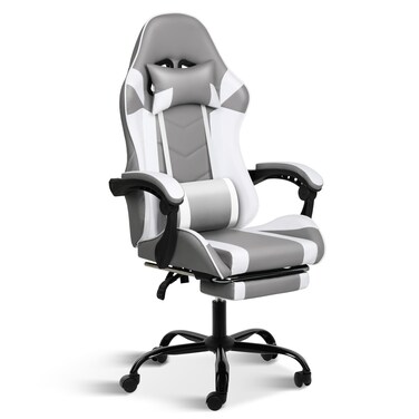 YSSOA Gaming Chair Computer Chair with Footrest Height Adjustable  90135 Tilt Function Swivel Recliner Ergonomic Racing Style Video Game Chair with Lumbar Support GreyWhite