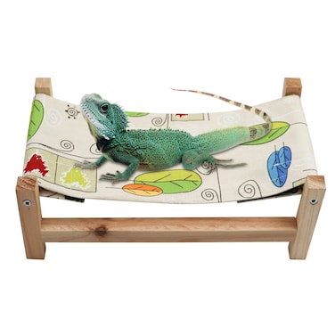 Dnoifne Reptile Hammock Swing Hanging Bed Wooden Lizard Bed Reptile Summer Bed for Bearded Dragon Leopard Gecko Lizard