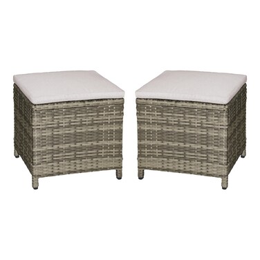 Greemotion Antigua Modern AllWeather Wicker Patio Ottoman Set of 2 Padded Seat for Outdoor Porch Garden Brown and Beige