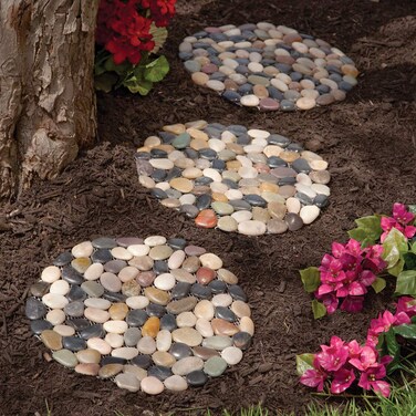 Bits and Pieces  12 Riverstone Round Stepping Stones  Set of Three 3  Yard Decorations  Decorative Garden Stones