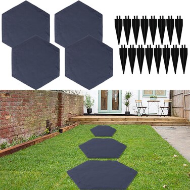 4Pcs Large Stepping Stones Outdoor Garden Walkway Durable Plastic Pavers for Patio Pathway and Landscaping Weatherproof Stepping Stones with Ground Stakes for Easy Installation
