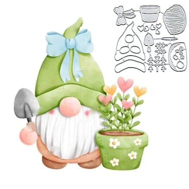 TingZVen Spring Flowers Gnome Shovel Metal Die Cuts Flowers Santa Claus Card Metal Cutting Dies Cut Stencils for DIY Scrapbooking Cards Decorative Embossing Paper Dies for Scrapbooking Card Making