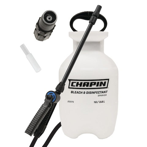 Chapin 20075 Disinfectant Bleach Sprayer 1 Gallon Made in the USA Adjustable Cone Nozzle Compatible with Bleach Solutions and Fungicides Translucent White