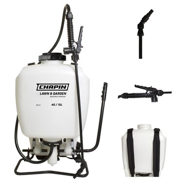 Chapin 60114 Made in USA 4Gallon Backpack Sprayer with 3Stage Filtration System Pump Pressured Sprayer for Spraying Plants Garden Watering Lawns Weeds and Pests Translucent White