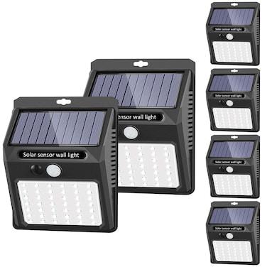 SEZAC Solar Lights Outdoor 6 Pack3 Working Mode SEZAC Security Motion Sensor Wireless IP 65 Waterproof for Garden Fence Patio Garage 42 LED