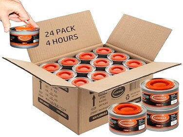 Luminar 24 pc 4 Hour Liquid Cooking Chafing Dish Fuel Cans Food Warmer Heat for Buffet Burners Parties Weddings Banquets Catering Events Bulk Easy to Open Resealable Covers