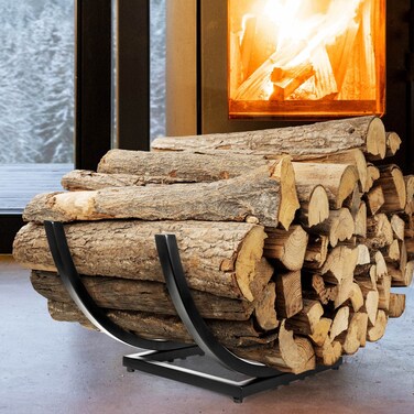 Qiang Ni Fireplace Wood Holder Fire Wood Storage Shelves for Yard Patio Garden  Indoor Curved Log Wood Rack for Firewood  28 Inch