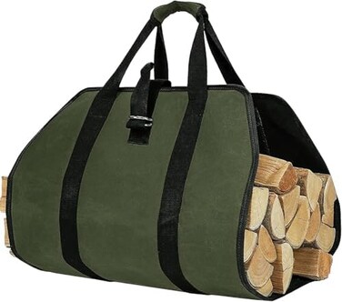KAMICURE Firewood Carrier Bag with Handles Wood Sling Carrier Canvas Waxed Large Firewood Holder Fire Log Carrier Firewood Storage Bag Wood Hauler for firewood Outdoor CamouflageGreen Green