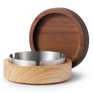 Hcssade Wooden Ashtray with Lid for Smokers Stainless Steel Liner Ash Tray Windproof Durable Easy to Clean Cool Ashtrays for Indoor or Outdoor Use Patio Office  Home