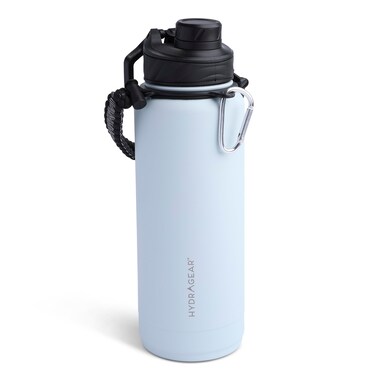 Hydragear Zenith Chugger Stainless Steel Bottle with Carabiner Compass Signal Whistle and Fire Starter  40 Oz  Sapphire Powder Coat