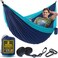 Durable Hammock 500 lb Capacity Nylon Camping Hammock Chair  Double or Single Sizes wTree Straps and Attached Carry Bag  Portable for TravelBackpackingBeachBackyard Large Blue  Light Blue