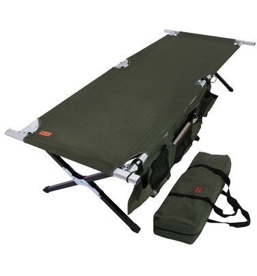 Tough Outdoors Camping Cot for Adults Folding Sleeping Cots for Camping  Hunting  Heavy Duty Military Bed  Army FoldUp Camping Bed  Travel Tent Cots  with Organizer  Storage Bag