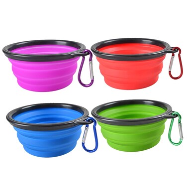 Guardians Collapsible Dog BowlSilicone Portable Foldable Water Bowls with Carabiner Clip for Travel 4 Pack