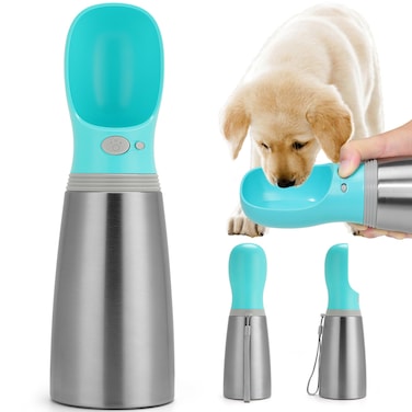 Portable Dog Water Bottle 24 OZ Stainless Steel Leak Proof Puppy Water Dispenser with Drinking Feeder for Pets Travel Walking Hiking and Outdoor Activities
