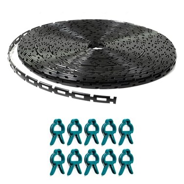 Momodoja Chain Lock Tree Tie  100 Feet x 12 Inch  Multipurpose Reusable Flexible and Strong  Plastic Support Strap for Staking  Organising for Home and Garden  Includes 10 Plant Clips