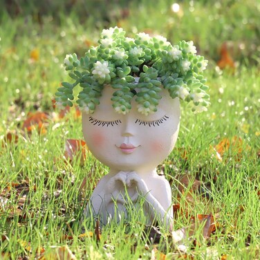 Meltset M Face Planters Pots Head Unique Face Flower Pot Head Planter for Indoor Plants Cute Small Succulent Pots Indoor Plant Pot with Drainage White