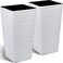 Worth Garden 2Pack Tall Tapered Planter  Plastic White Square Plant Pots for Indoor Outdoor  22 H Large Tree Planter  Modern Matte Wavy Finish Flower Pots for Front Porch Containers Patio Deck