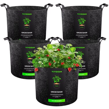 VIVOSUN 5Pack 15 Gallon Plant Grow Bags Heavy Duty Thickened Nonwoven Fabric Pots with Handles