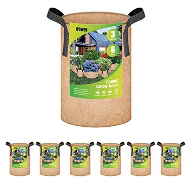 iPower Plant Grow Bag 3 Gallon 6Pack Heavy Duty Fabric Pots 300g Thick Nonwoven Fabric Containers Aeration with Nylon Handles for Planting Vegetables Fruits FlowersTan 2024 Version