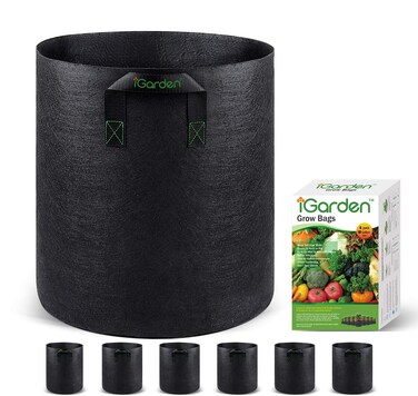 iGarden Grow Bags Tall 10 Gallon Grow Pots 6 Pack with Handles Heavy Duty 320G Thickened Nonwoven Fabric Plant Bag for Vegetables Black