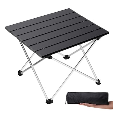 Grope Portable Camping Table with Aluminum Table Top Folding Beach Table Easy to Carry Prefect for Outdoor Picnic BBQ Cooking Festival Beach Home Use Black