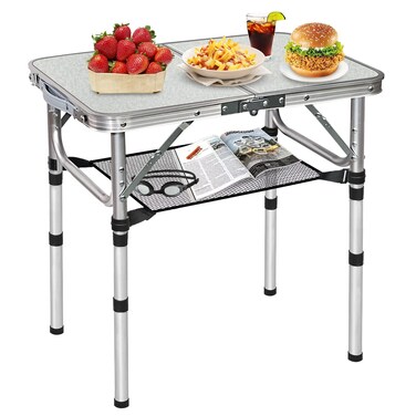 FURFIMU Small Folding Table3 Adjustable Height Foldable Table2Ft Portable Camping TableOutdoor Folding Table with Net MeshFolding Beach TableWhite Metal Folding Table for Patio BBQ