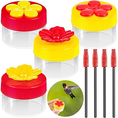 ZHBDMGK Hand Hummingbird Feeder 4Pcs Mini Flower Hand held Hummingbird Feeder with 4Pcs Cleaning Brush Window Humming Wild Bird Feeders for Outdoor Supplies
