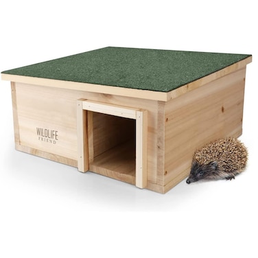 WILDLIFE FRIEND Large Hedgehog House Winterproof with Wooden Base Weatherproof Hedgehog Feeder for the Garden Cat Safe Hedgehog Winter Quarters  40 x 40 x 19 cm