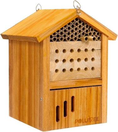 Mason Bee House Wax Coated Wooden Bee Hotel Insect Home for Butterfly and Ladybirds WaterProof Beehouses for The Garden Attracts Peaceful Bee Pollinators to Enhance Your Gardens Productivity