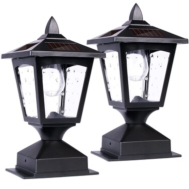 Melunar Solar Post Lights Outdoor Solar Lamp Post Cap Lights Waterproof Fence Post Solar Lights for Wood Fence Deck Patio Garden Outside Decorative Fit on 4x4 Wood Posts 15 Lumens Black 2 Pack