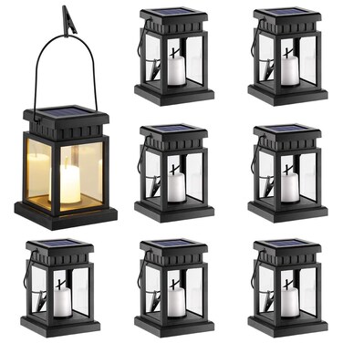 GIGALUMI Solar Hanging Lantern Outdoor 8 Pack Solar Candle Lights with Stake for GardenPatio  Lawn Deck  Umbrella Tent TreeYardDrivewayWarm White