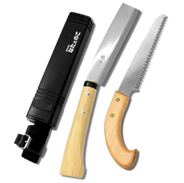 KAKURI Japanese NATA Tool Knife 65 and Pruning Saw Set Made in Japan Bushcraft Hatchet Axe and Saw Combo with Sheath for Camping Outdoor Campfire Gardening