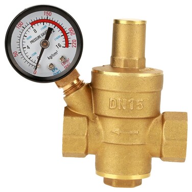 Keenso Pressure Reducing Valve DN15 12inch Brass Water Pressure Reducing Valve 12 Adjustable Water Control Pressure Regulator Valve Thread with Gauge Meter
