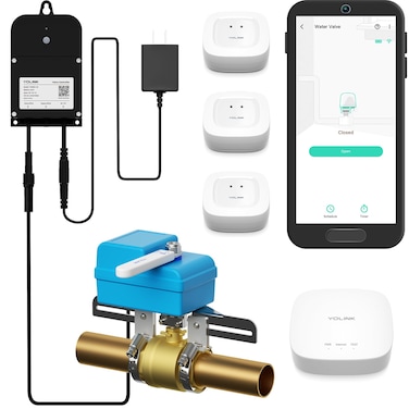 YoLink DIY Automatic Water Leak Detection  ShutOff Starter Kit Valve Operator Wireless Valve Controller 3 Leak Sensors Hub