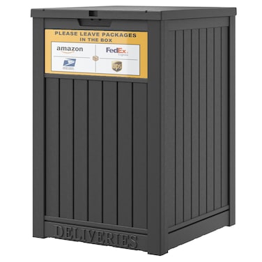 LHBGO Package Delivery Box for Porch with Delivery Sign Upgrade 48 Gallon Storage Box with Lockable Secure Large Double Wall Resin Outdoor Package Delivery and Waterproof Deck Box