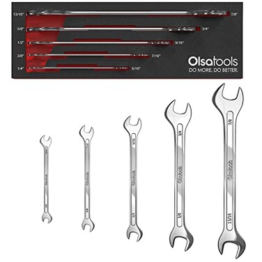 Olsa Tools 5pc SAE Slim Profile Wrench Set  SAE Thin Wrench Set  Flat Wrench Set  Mechanics Professional Grade Thin Wrench Set  Slim Dual Open End Wrench Set