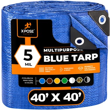 Xpose Safety Better Blue Poly Tarp 40 x 40  Multipurpose Protective Cover  Lightweight Durable Waterproof Weather Proof  5 Mil Thick Polyethylene