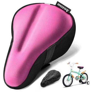 ANZOME Kids Gel Bike Seat Cushion Cover 9x6 Memory Foam Child Bike Seat Cover Extra Soft Small Bicycle Saddle Pad Kids Bicycle Seat Cover with WaterDust Resistant Cover