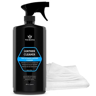 TriNova Leather Cleaner for Couch Car Interior Bags Jackets Saddles Safe for use in Home or Car Microfiber Included 18oz