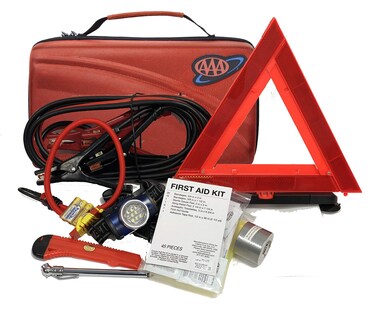 Lifeline AAA Executive Road Kit 67 Piece Emergency Car Jumper Cables Headlamp Warning Triangle and First Aid Kit