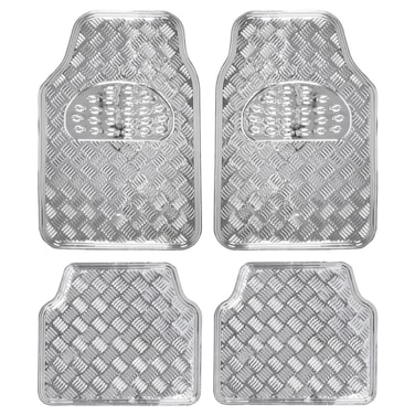 BDK Universal Fit 4Piece Metallic Design Car Floor Mat  Silver MT641SL
