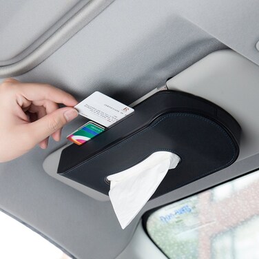 MrHo Black Leather Car Visor Tissue Holder Mount Hanging Tissue Holder Case for Car Seat Back Multiuse Paper Towel Cover Case with One Tissue Refill for Car  Truck Decoration
